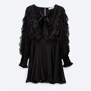 Uterque Embroidery Chiffon Peasant Boho Mini Dress
